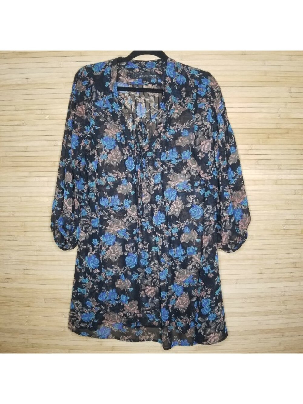 PATTERSON J KINCAID Black Floral Print Sheer boho Dress - Size M